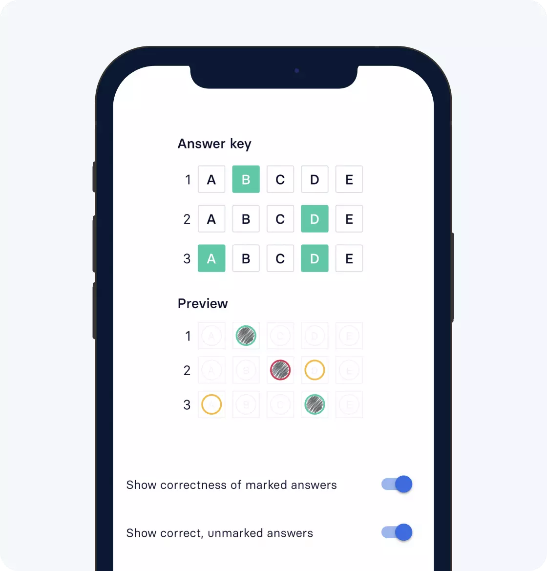 Answer sheet scanner settings in the Examica mobile app