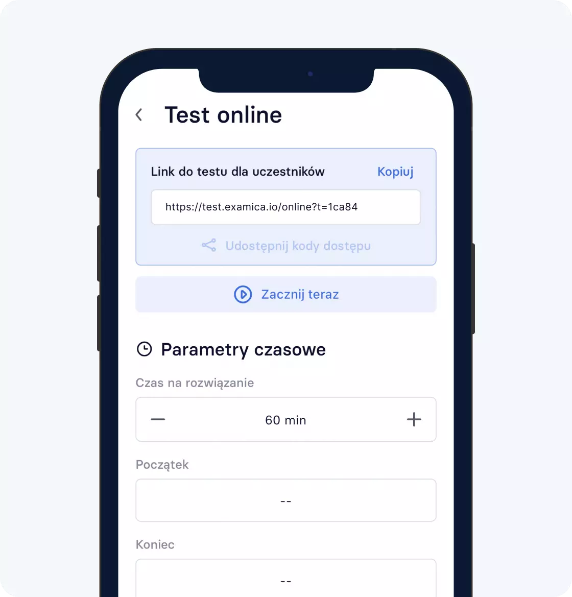 Przeprowadzanie testu online w aplikacji Examica dla Nauczycieli
